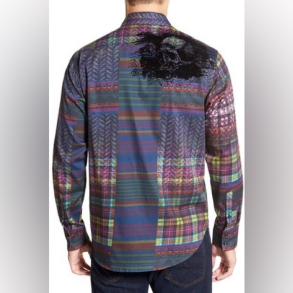 Skull Skeleton Evil Devil Geometric Gold Trimmed Classic Fit Shirt - Picture 4 of 12